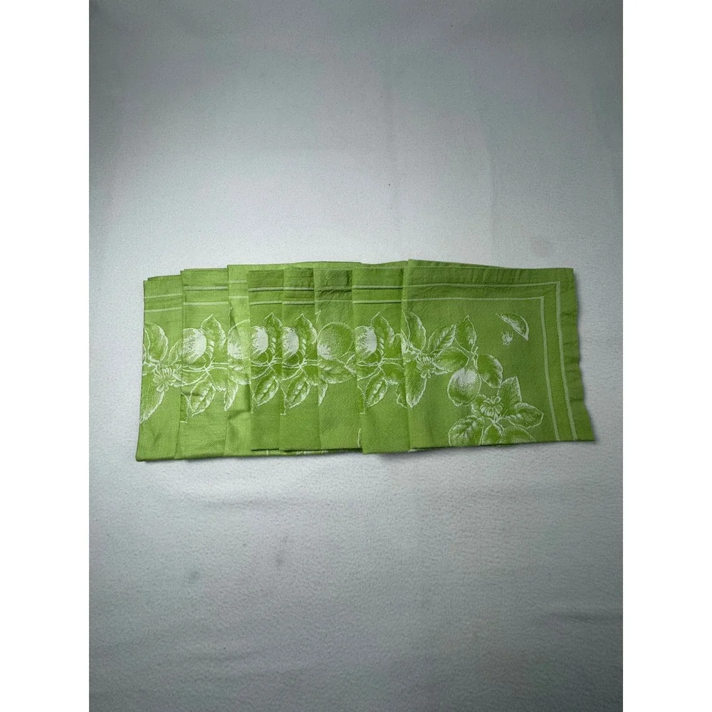 Cottagecore Williams Sonoma Napkin Set 8 Green White Citrus Lemon Lime Cotton